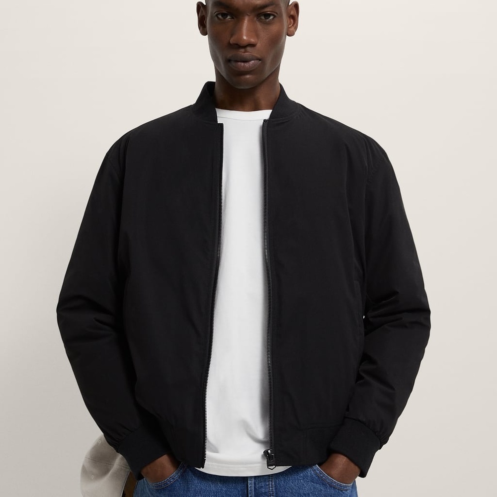 ZARA BLACK BASIC BOMBER JACKET W/ PADDED ORANGE INNER LINER